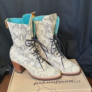 Pskaufman Women's Snakeskin Lace-Up Boots - Black and Cream